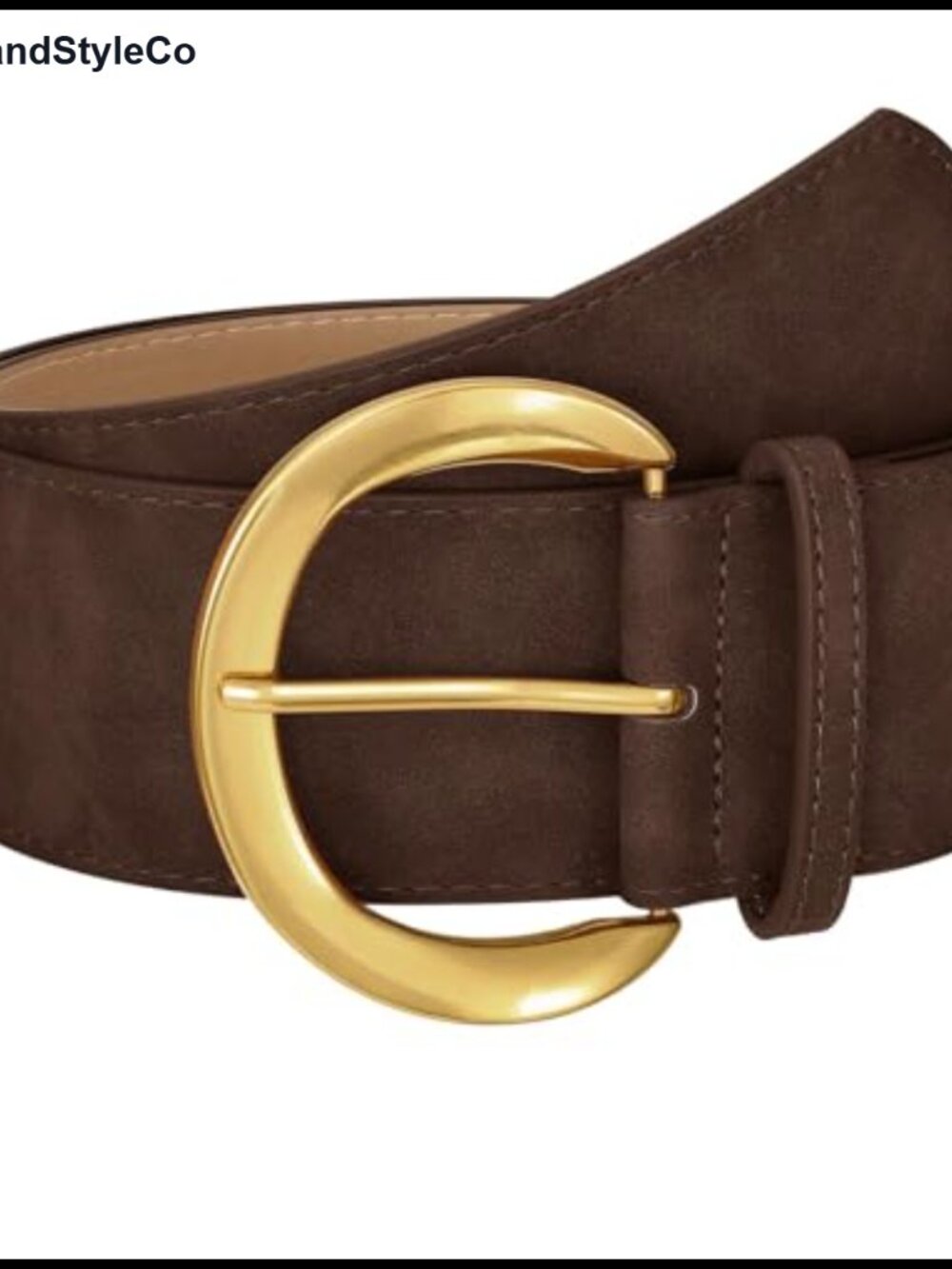 Wide Faux Suede Leather Belt with Gold Buckle